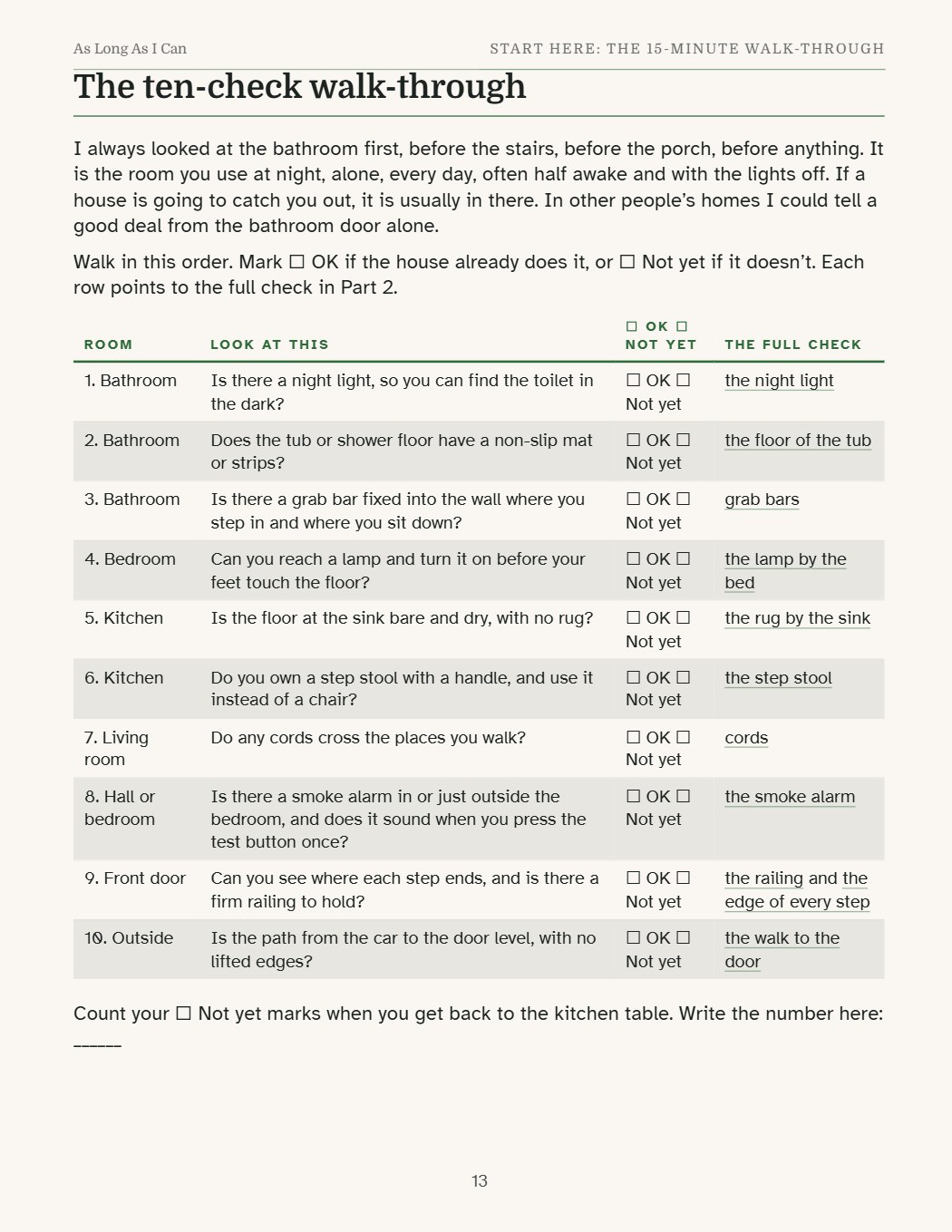 Book page 13: Start here: ten checks, 15 minutes